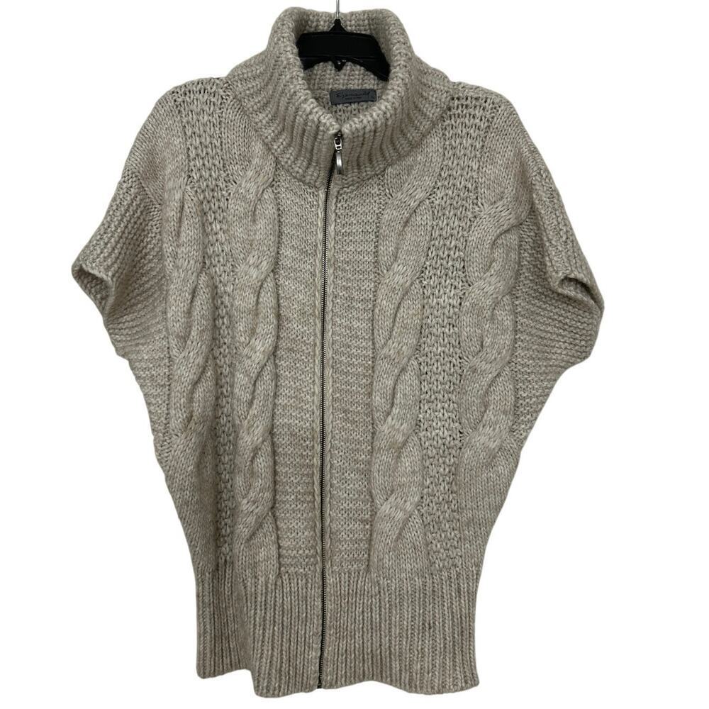 Elsamanda Anthropologie Beige Cable Knit Full Zip Alpaca Wool  Sweater Vest Lrg